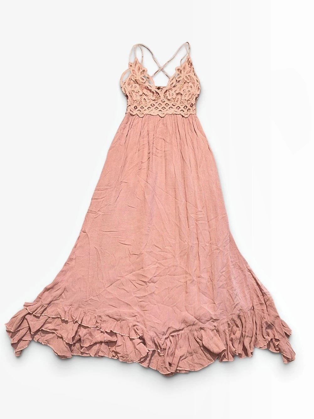Free People Adella Maxi Slip Lace Dress in Pink Size Small